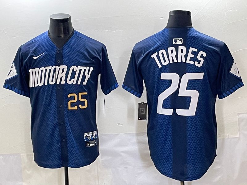 Men 2025 Detroit Tigers #25 Torres Blue Nike MLB Jersey style 7153